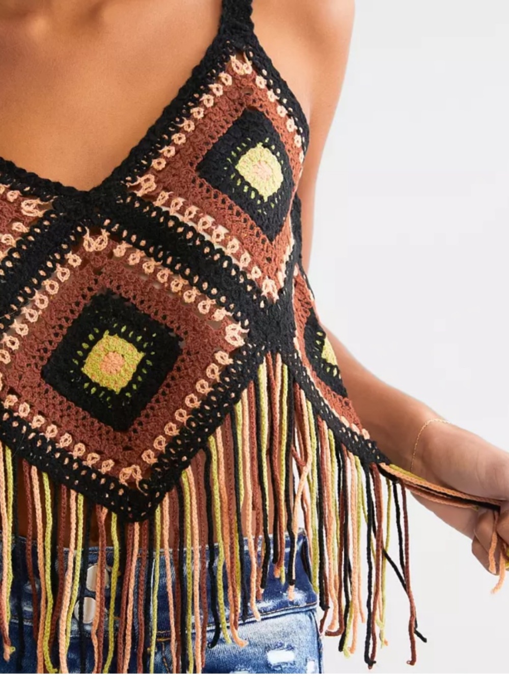 Buckle Heritage Charm Crochet Fringe Boho Tank Top Western Festival Y2K- Medium - Picture 2 of 5